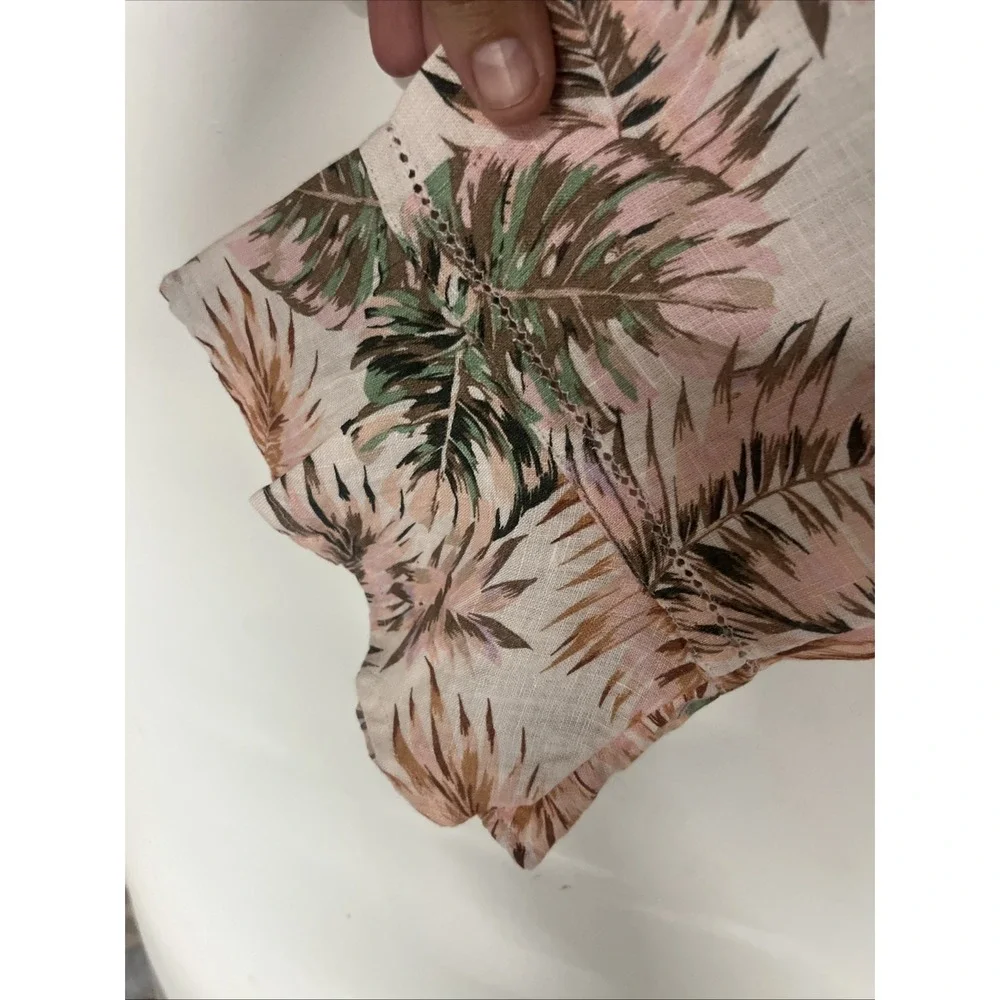 J Jill Love Linen Top Womens M Pink Tropical Palm Print V Neck 100% Linen - Picture 4 of 12